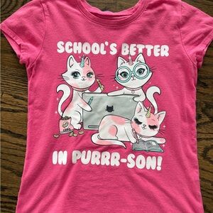 Adorable School Themed Cat Corn Girl’s Pink Shirt